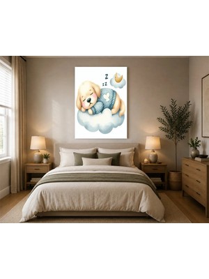 Rose Light Uyuyan Köpek Bulut Ay Çocuk Odası Ahşap Mdf Baskı Tablo Mdf Tablo
