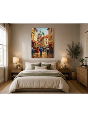 Rose Light Eski Şehir Caddesi Duvar Dekoru Ahşap Mdf Baskı Tablo Mdf Tablo