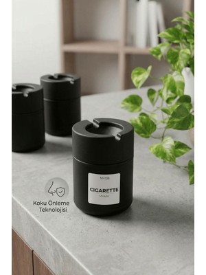 Elegancev Kapaklı Küllük - Cam Kokusuz Küllük - Araç Içi Küllük -1 Adet -   6,5 cm Çap x 9,5 cm -