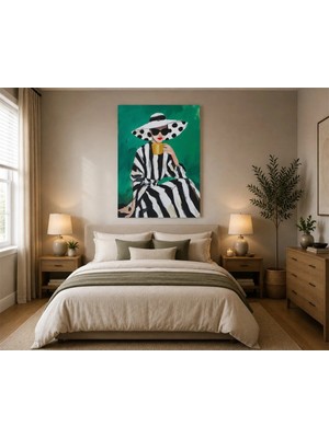 Rose Light Modern Sanat Kadın Görseli Şapkalı Salon Ahşap Mdf Baskı Tablo Mdf Tablo