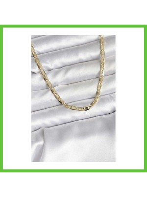 Bezos 14K Gold Renk Kaplama Plaka Ezme Model Zincirli cm Kadın Kolye Dmc