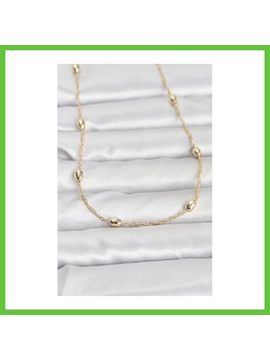 Bezos cm 14K Gold Renk Topçuklu Burgu Zincir Model 60 cm Kadın Kolye Dmc
