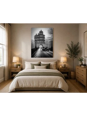 Rose Light Antik Otomobil ve Sis Detaylı Salon Ahşap Mdf Baskı Tablo Mdf Tablo