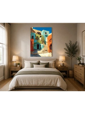 Rose Light Binalar ve Merdivenler Duvar Dekoru Ahşap Mdf Baskı Tablo Mdf Tablo