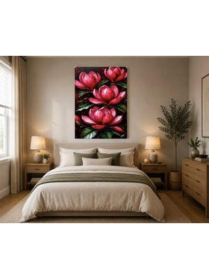 Rose Light Magnolia Çiçeği Duvar Dekoru Ahşap Mdf Baskı Tablo Mdf Tablo