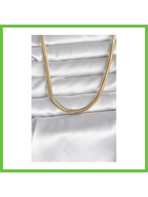 Bezos cm 14K Gold Renk Yassı Yılan Zincir Model 45 cm Kadın Kolye Dmc