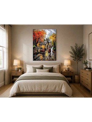 Rose Light Köy Evi ve Ahır Duvar Dekoru Ahşap Mdf Baskı Tablo Mdf Tablo