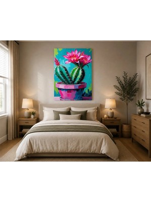 Rose Light Çiçekli Kaktüs Salon Ahşap Mdf Baskı Tablo Mdf Tablo