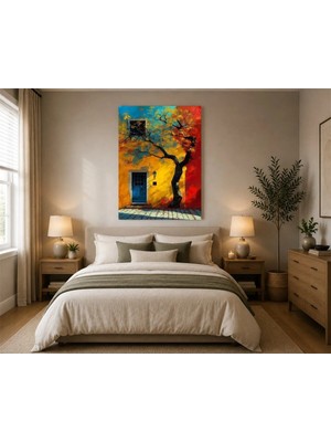 Rose Light Ağaç ve Ev Temalı Duvar Dekoru Ahşap Mdf Baskı Tablo Mdf Tablo