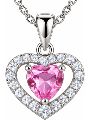 Aya Diamond Gümüş Pembe Zirkon Taşlı Kalp Kadın Kolye