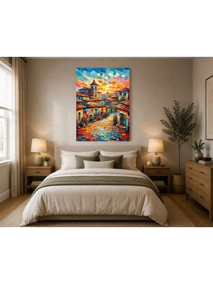 Rose Light Köy Caddesi Modern Sanat Duvar Dekoru Ahşap Mdf Baskı Tablo Mdf Tablo