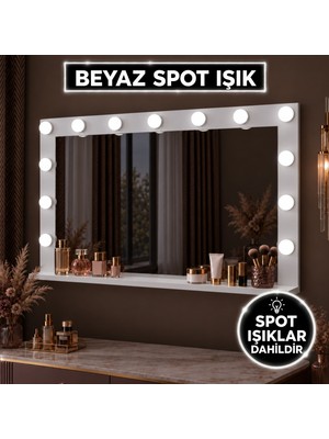 Rani Mobilya Rani EF115 Hollywood Beyaz Spot Işıklı Kulis Makyaj Aynası Beyaz