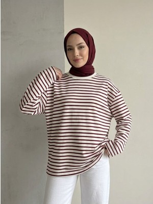Miostil Çizgili Oysh Tunik-Bordo