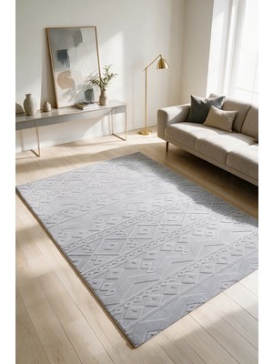 Decomia Home Lora Peluş Puffy Gri Kaymaz Salon Halısı Koridor Halısı Çocuk Halısı Yolluk