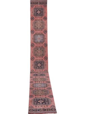 Etnik Bulvar Yün Pembe El Dokuma Yolluk 77 x 661 cm