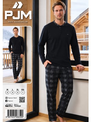 Pijamoni Ekose Altlı Düğmeli Erkek Pijama Takımı