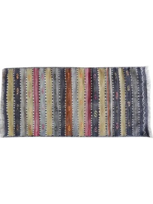 Etnik Bulvar Yün Gri El Dokuması Kilim 41 x 85 cm