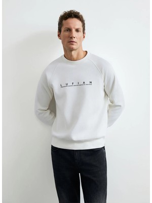 Lufian Lufıan Cooper Kırık Beyaz Erkek Bisiklet Yaka Slim Fit Sweatshirt
