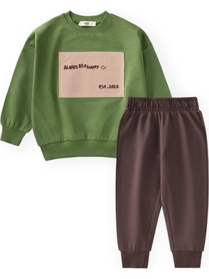 Cigit Aplikeli Mevsimlik Sweatshirt Takım 1-7 Yaş Yağ Yeşili