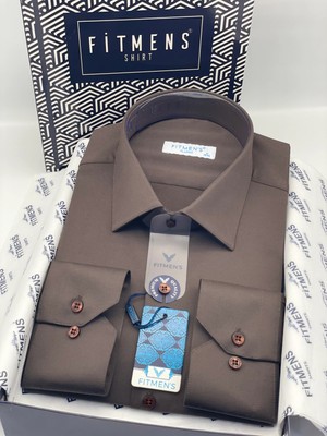 Fitmens Klasik Uzun Kol Cepsiz Likralı Rahat Kumaş Erkek Gömlek FS-004517 - Koyu Kahve