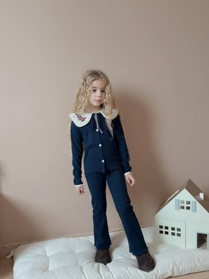 Miniko Kids Kız Çocuk Yaka Dantelli Fitilli Kaşkorse Bayramlık Taytlı Takım