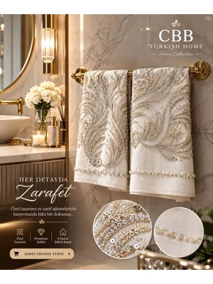 Ceki Home 2 Adet Pullu Boncuklu Çeyizlik Hlu Seti Şık İşlemeli