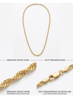 Aurrari Gold Renk Premium Singapur Zincir Çelik Kolye
