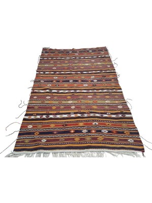 Etnik Bulvar Yün Kahverengi El Dokuması Kilim 136 x 218 cm