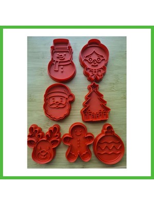 Bezos 3D Baskı Yılbaşı Kurabiye Kalıbı ve Damga Seti Noel Baba Ren Geyiği Kardan Adam Çam Ağacı Kırmızı Arz