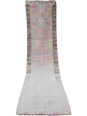 Etnik Bulvar Yün Beyaz El Dokuma Yolluk 92 x 380 cm