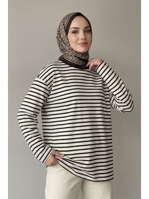 Foremia Çizgili Oysh Tunik-Kahve -