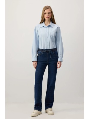 Touche Prive Beli Lastikli Denim Pantolon