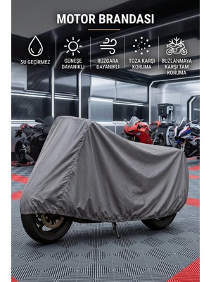 Depozee Arora Ar 50 11 Ares Arka Çanta Uyumlu Motor Branda Örtü Miflonlu Premium 4 Mevsim Koruma Gri Eko Branda