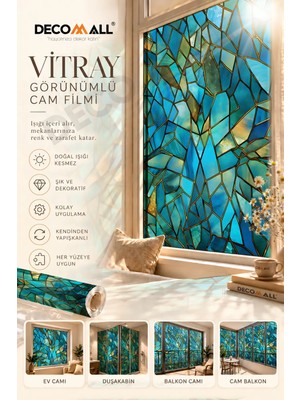 Decomall ( Vy 31 ) Kendinden Yapışkanlı Vitray Görünümlü Cam Filmi Cam Kaplama