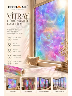 Decomall ( Vy 17 ) Kendinden Yapışkanlı Vitray Görünümlü Cam Filmi Cam Kaplama