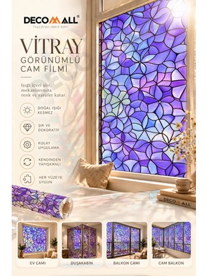 Decomall ( Vy 1 ) Kendinden Yapışkanlı Vitray Görünümlü Cam Filmi Cam Kaplama