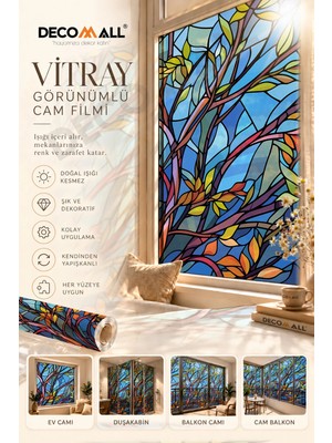 Decomall ( Vy 30 ) Kendinden Yapışkanlı Vitray Görünümlü Cam Filmi Cam Kaplama