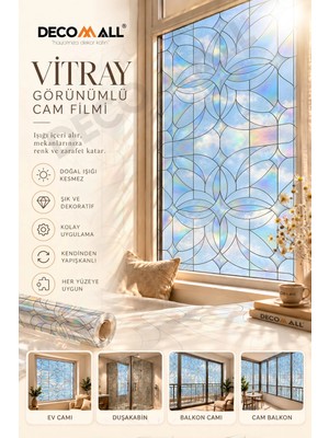 Decomall ( Vy 19 ) Kendinden Yapışkanlı Vitray Görünümlü Cam Filmi Cam Kaplama