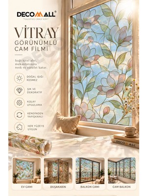 Decomall ( Vy 23 ) Kendinden Yapışkanlı Vitray Görünümlü Cam Filmi Cam Kaplama