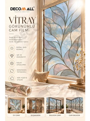 Decomall ( Vy 24 ) Kendinden Yapışkanlı Vitray Görünümlü Cam Filmi Cam Kaplama