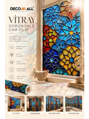 Decomall ( Vy 11 ) Kendinden Yapışkanlı Vitray Görünümlü Cam Filmi Cam Kaplama