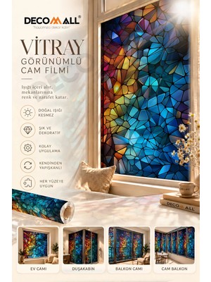 Decomall ( Vy 10 ) Kendinden Yapışkanlı Vitray Görünümlü Cam Filmi Cam Kaplama