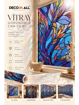 Decomall ( Vy 13 ) Kendinden Yapışkanlı Vitray Görünümlü Cam Filmi Cam Kaplama