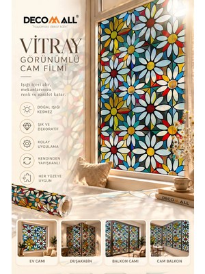 Decomall ( Vy 32 ) Kendinden Yapışkanlı Vitray Görünümlü Cam Filmi Cam Kaplama