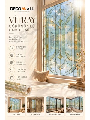 Decomall ( Vy 34 ) Kendinden Yapışkanlı Vitray Görünümlü Cam Filmi Cam Kaplama