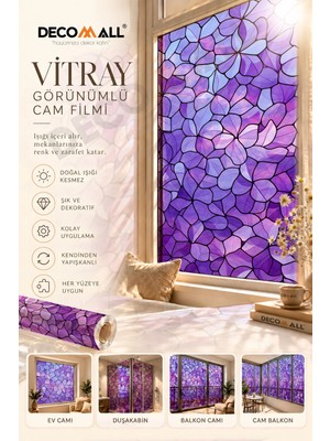 Decomall ( Vy 3 ) Kendinden Yapışkanlı Vitray Görünümlü Cam Filmi Cam Kaplama