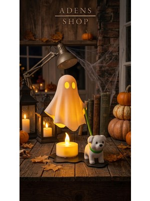 Adens Shop 3D Baskı Köpek Gezdiren Hayalet Işıklı Mumluk – Cadılar Bayramı (Halloween) Dekoratif Gece Lambası & Tealight Süsü