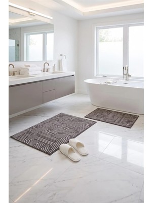 Halı360 Venza Antrasit Pamuk Dokuma 2'li Banyo Paspası | Yıkanabilir Kaydırmaz,lateks TABAN(60X100 + 50X60)