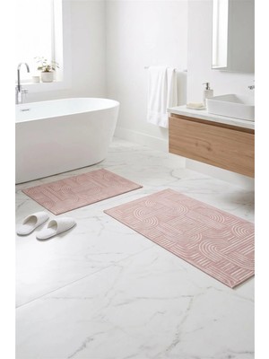 Halı360 Venza Bej Pamuk Dokuma 2'li Banyo Paspası | Yıkanabilir Kaydırmaz,lateks TABAN(60X100 + 50X60)