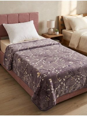 Padişah Tek Kişilik Peluş Battaniye Çiçek Desenli Mürdüm Wellsoft 155X215 cm